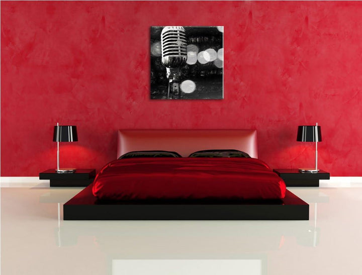 Pixxprint Mikrofon als Leinwandbild Quadratisch/Grösse: 70x70 / Wandbild/Kunstdruck/fertig bespannt,
