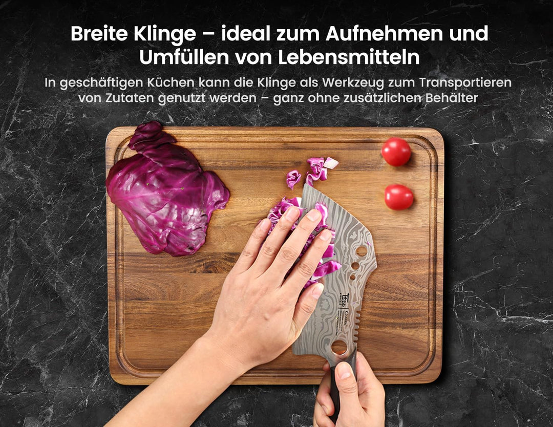 Fleischermesser mit Scheide, 19,5 cm Damastmuster Hackmesser, Küchenmesser mit Ergonomischem Durchge