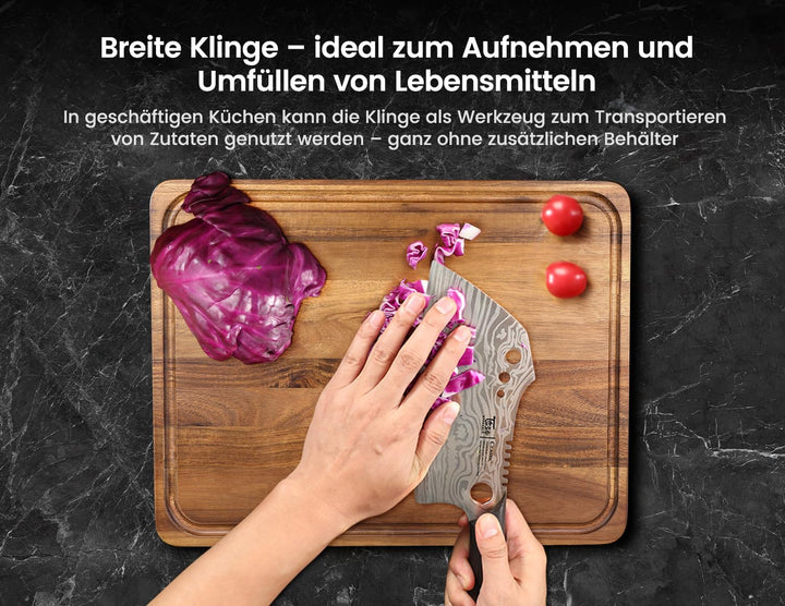 Fleischermesser mit Scheide, 19,5 cm Damastmuster Hackmesser, Küchenmesser mit Ergonomischem Durchge