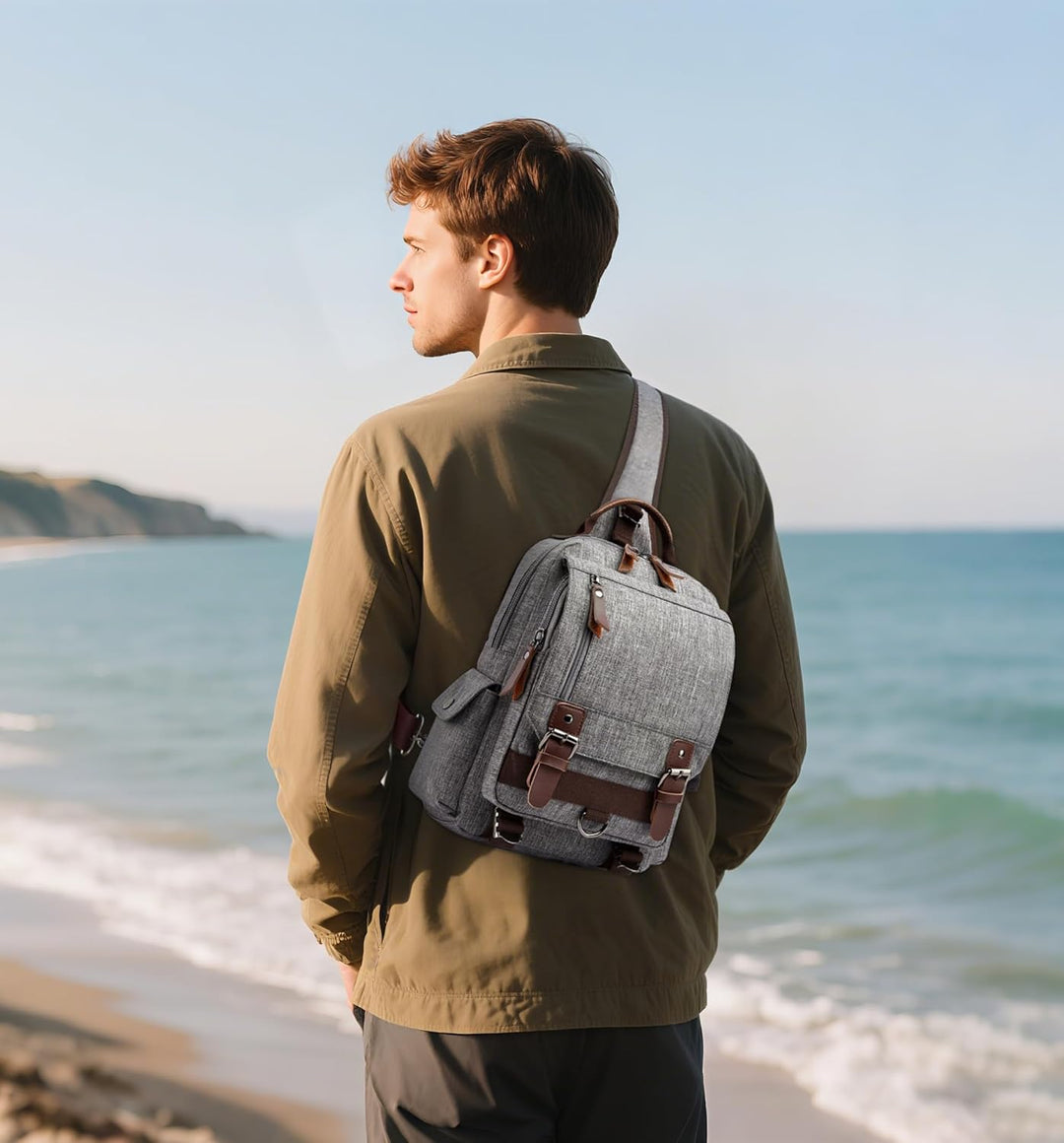 DORRISO Retro Brusttasche Herren Mode Grosse Kapazität Schultertasche für 10,9 Zoll iPad mit Griff M