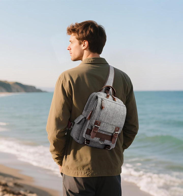 DORRISO Retro Brusttasche Herren Mode Grosse Kapazität Schultertasche für 10,9 Zoll iPad mit Griff M