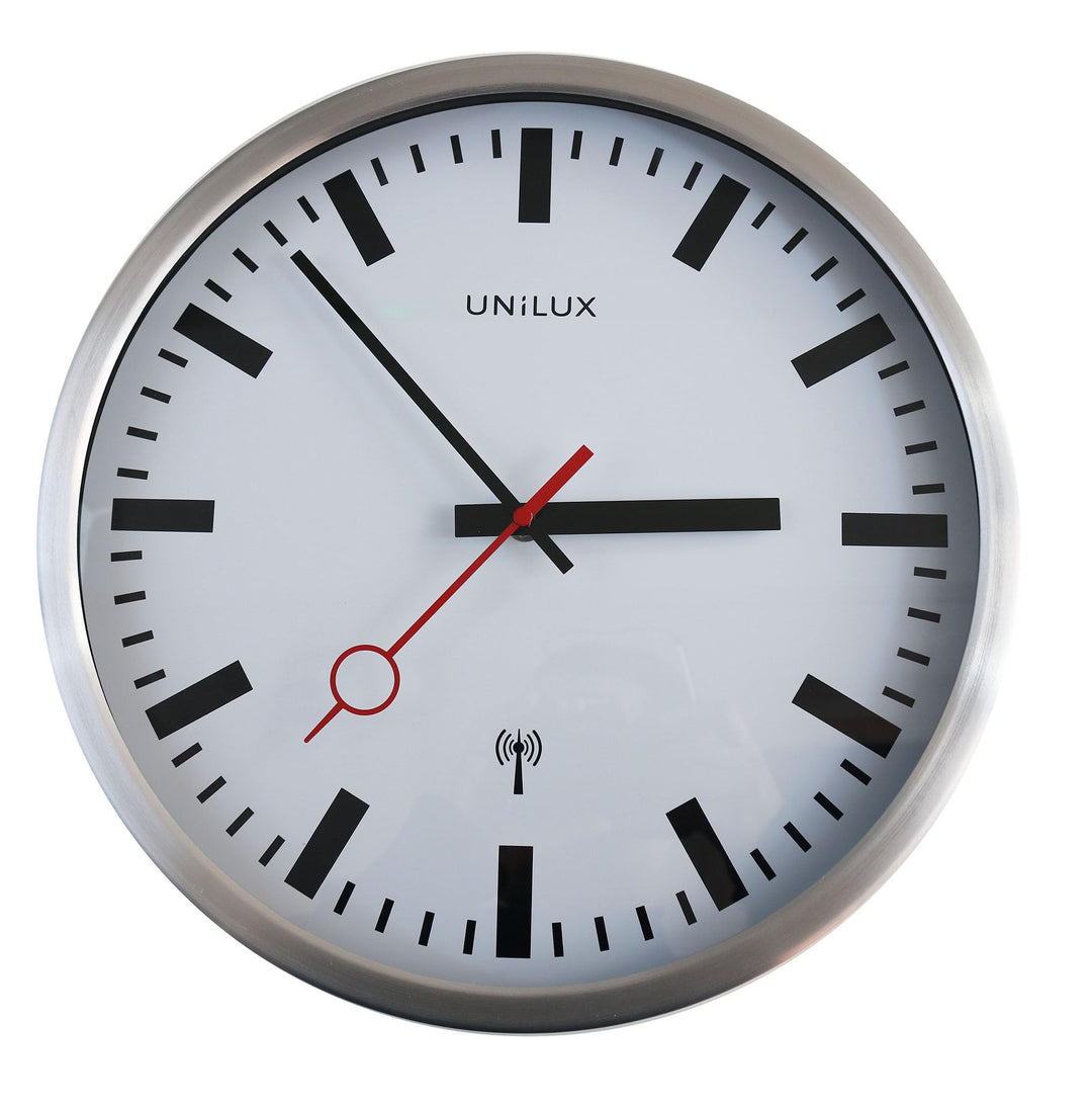 Unilux Wanduhr Station Bahnhofsuhr mit Funksteuerung und leisem Uhrwerk
