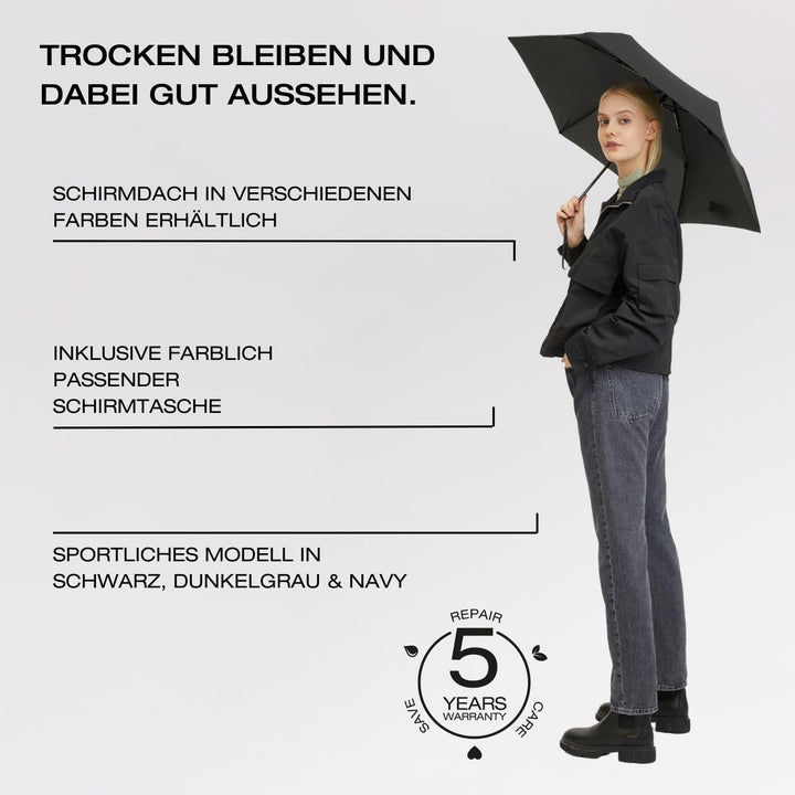 Knirps C.250 Light Duomatic Taschenschirm Automatik Reiseschirm windstabil Black, Black