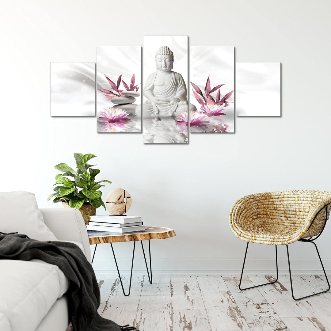Runa Art - Bilder Buddha Feng Shui 200 x 100 cm 5 Teilig XXL Wanddekoration Design Grau Rosa 011651a