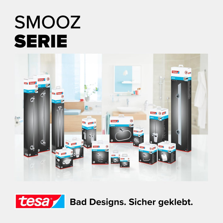 tesa SMOOZ WC-Garnitur, satiniertes Glas und verchromter Edelstahl - Toilettenbürsten-Set zur Wandbe
