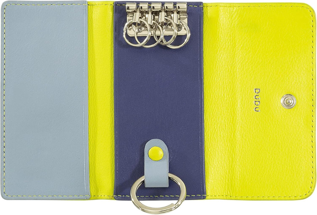 DUDU Schlüsseletui aus farbigem Leder, mit 5 Schlüsselringen, minimalistisches Design, mit Knopfvers