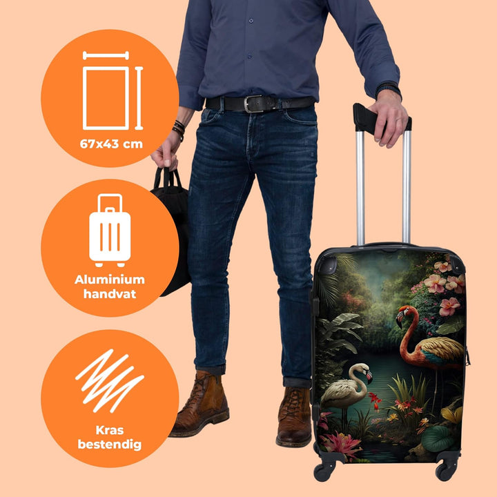 Koffer gross Trolley Rollkoffer Reisekoffer mit 4 Rollen Fotokoffer - Flamingo - Blumen - Dschungel