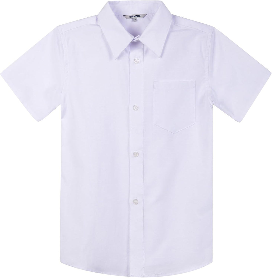 BIENZOE Jungen Schule Oxford Kurz Hemd 2Pcs Satz 110 Weiss, 110 Weiss