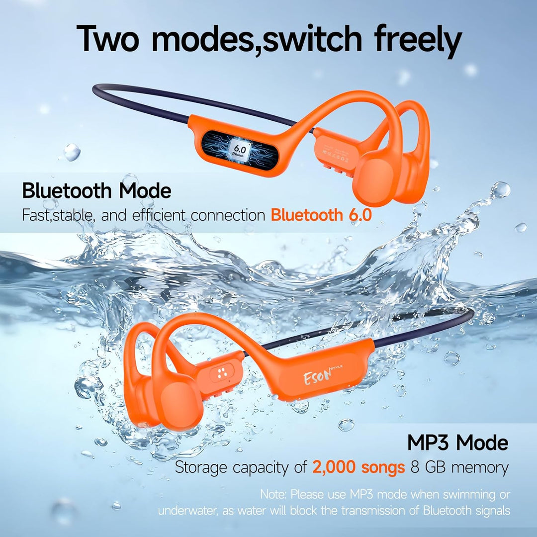 esonstyle Kopfhörer Schwimmen Bluetooth 6.0 - IP68 wasserdichte, Knochenschall Kopfhörer mit 8GB Spe