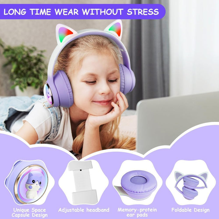 AXFEE Kinder-Kopfhörer, 5.3 Bluetooth Over-Ear mit LED-Leuchten, Lautstärke Begrenzt 105 dB, Stereo