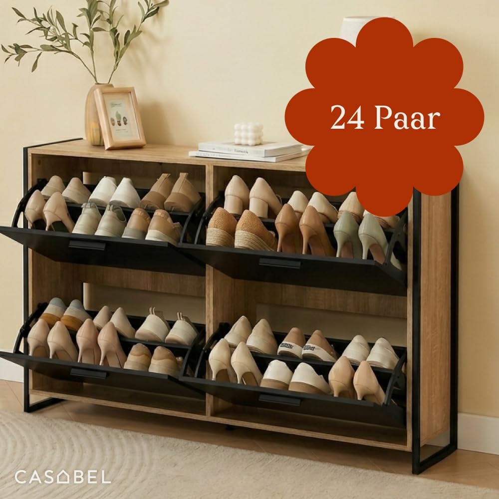 CASABEL Schuhschrank, industriell, 24 Paar – Doppelfach – Schrank mit grossem Fassungsvermögen für E