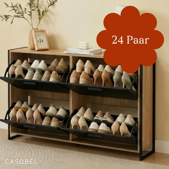 CASABEL Schuhschrank, industriell, 24 Paar – Doppelfach – Schrank mit grossem Fassungsvermögen für E