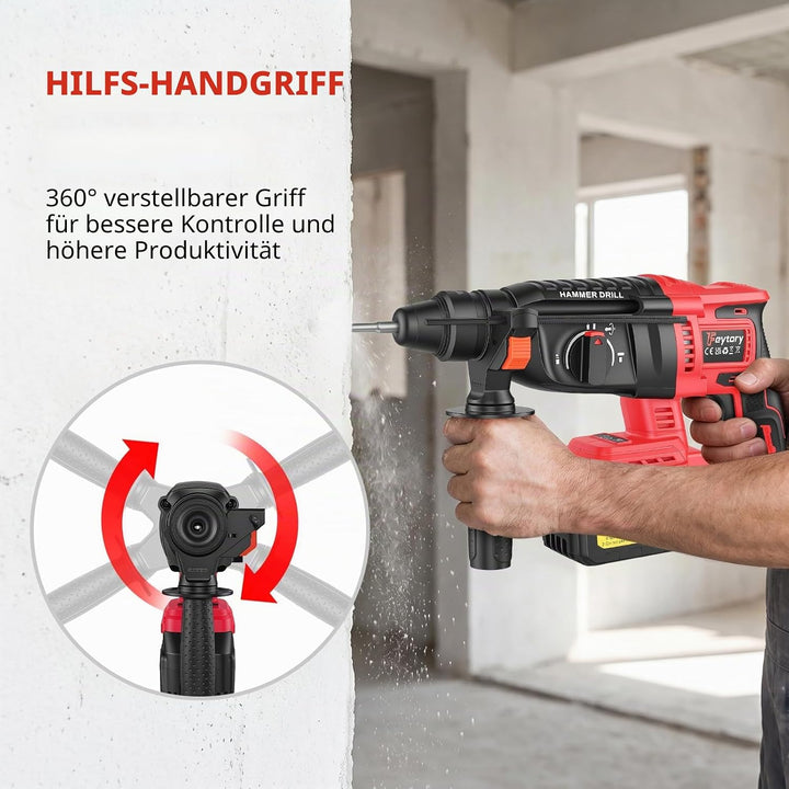 21V Akku Bohrhammer Set mit 2 Batteries & Ladegerät, 0-1000 U/min, 26mm Bohrkapazität, Kabelloser Mu