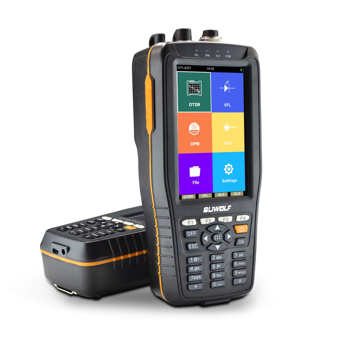 SUWOLF 1310/1550nm 22/20dB Tragbares 4in1 OTDR +VFL+OPM+OLS 4” Touchscreen 60Km OTDR LWL Tester/Opti