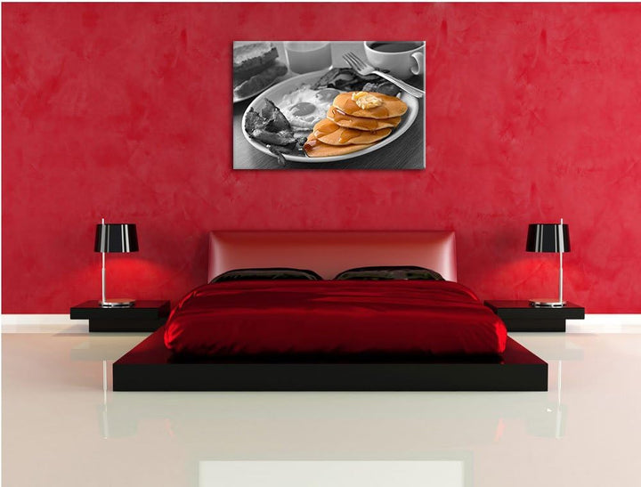 Leckere Pancakes zum Frühstück schwarz/weiss Format: 100x70 auf Leinwand, XXL riesige Bilder fertig