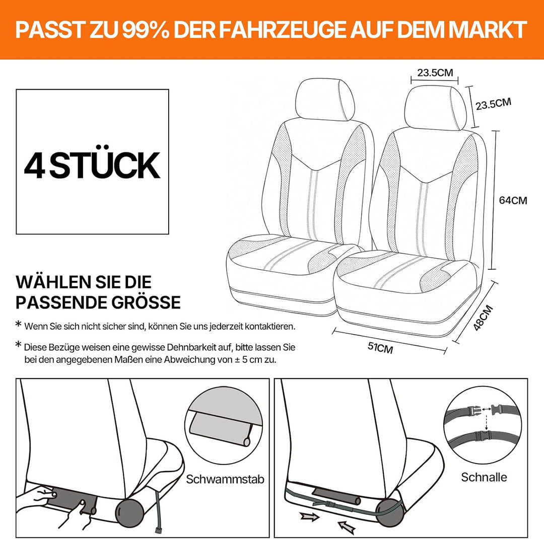 TOYOUN Universal Autositzbezüge Vordersitze Für Sedan Van SUV Grau/Schwarz | Atmungsaktives 3D Sandw