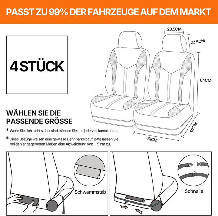 TOYOUN Universal Autositzbezüge Vordersitze Für Sedan Van SUV Grau/Schwarz | Atmungsaktives 3D Sandw