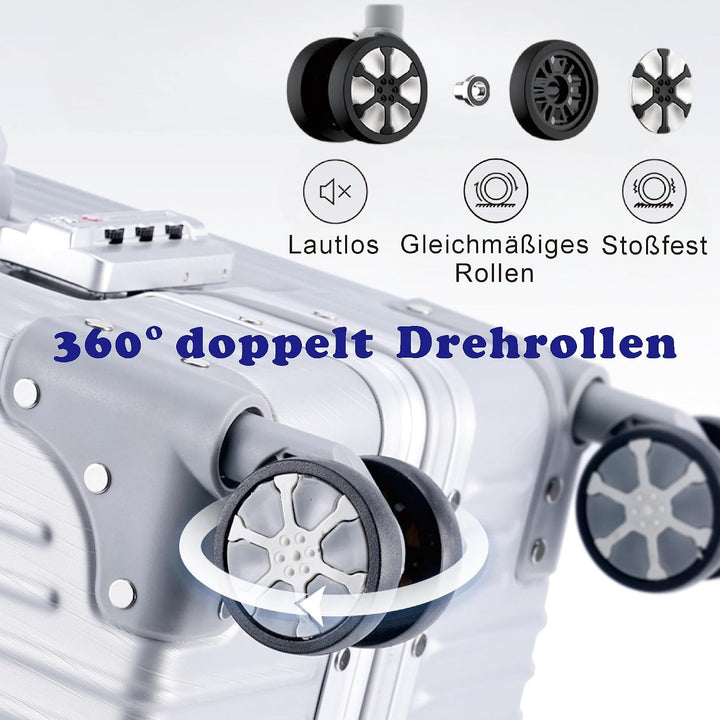 Aoliwei Aluminiumrahmen Koffer M (57cm) Handgepäck – Leichter 100% PC Hartschalen-Trolley in Metall-