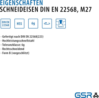 PROFI Schneideisen DIN EN 22568 HSS M 27 M27, M27