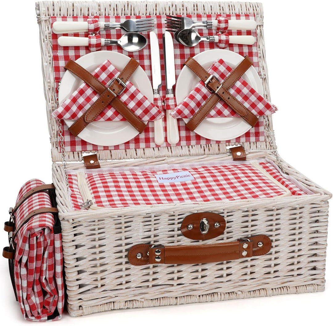 Picknick-Kühlkorb-Set für 4 Personen mit grosser wasserdichter Picknickdecke, isoliertem Fach und Be