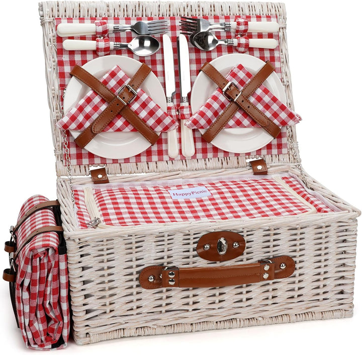 Picknick-Kühlkorb-Set für 4 Personen mit grosser wasserdichter Picknickdecke, isoliertem Fach und Be
