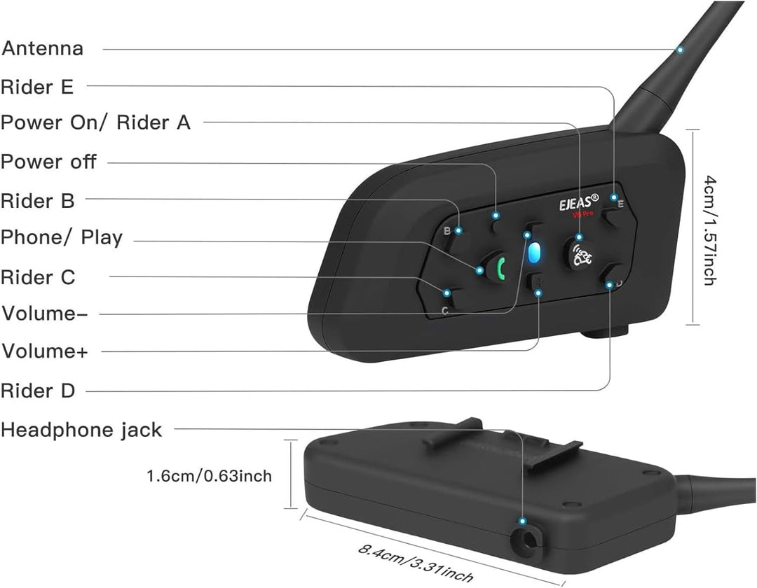 EJEAS V6PRO Motorrad Intercom Bluetooth Headsets 1200m bis zu 6 Reiters DSP-Rauschunterdrückung, Was