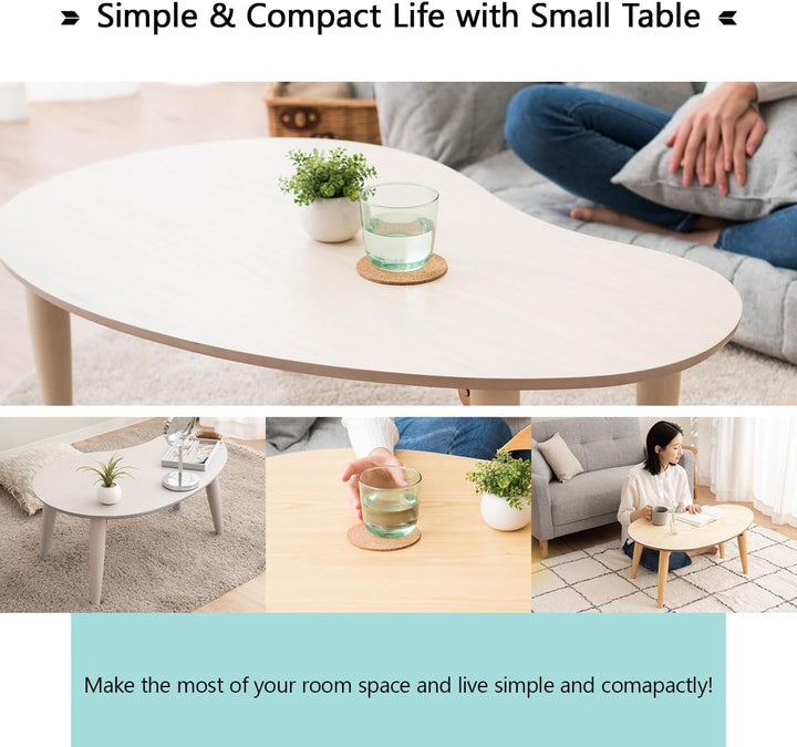 EMOOR Klapptisch Holz, Klein-Birnenform(B80xD52cm) Naturfarben, Couchtish Tatami Tisch, Naturfarben