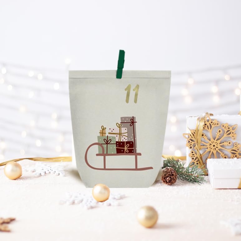 Adventskalender zum Befüllen, 24 Weihnachtskalender Papiertüten zum Selber Basteln, DIY Geschenktüte
