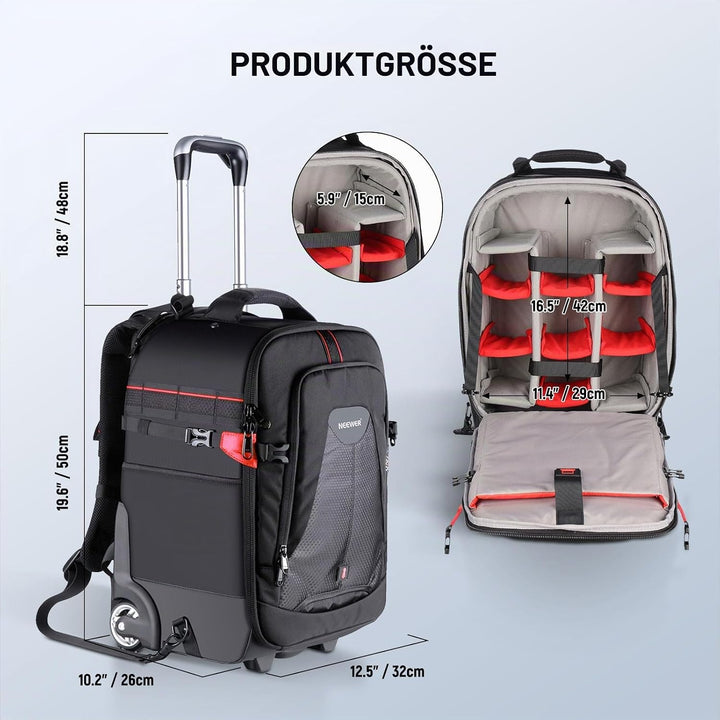 Neewer 2-in-1 rollend Kamera Rucksack Trolley Hülle Anti Schock Abnehmbare gepolsterte Fach, verstec