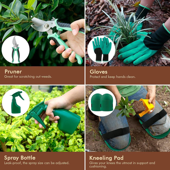 YAUNGEL Gartenwerkzeug Set, 10 Stück Schwerlast Edelstahl Gartenarbeit Kit mit Non-Slip Holzgriff- G