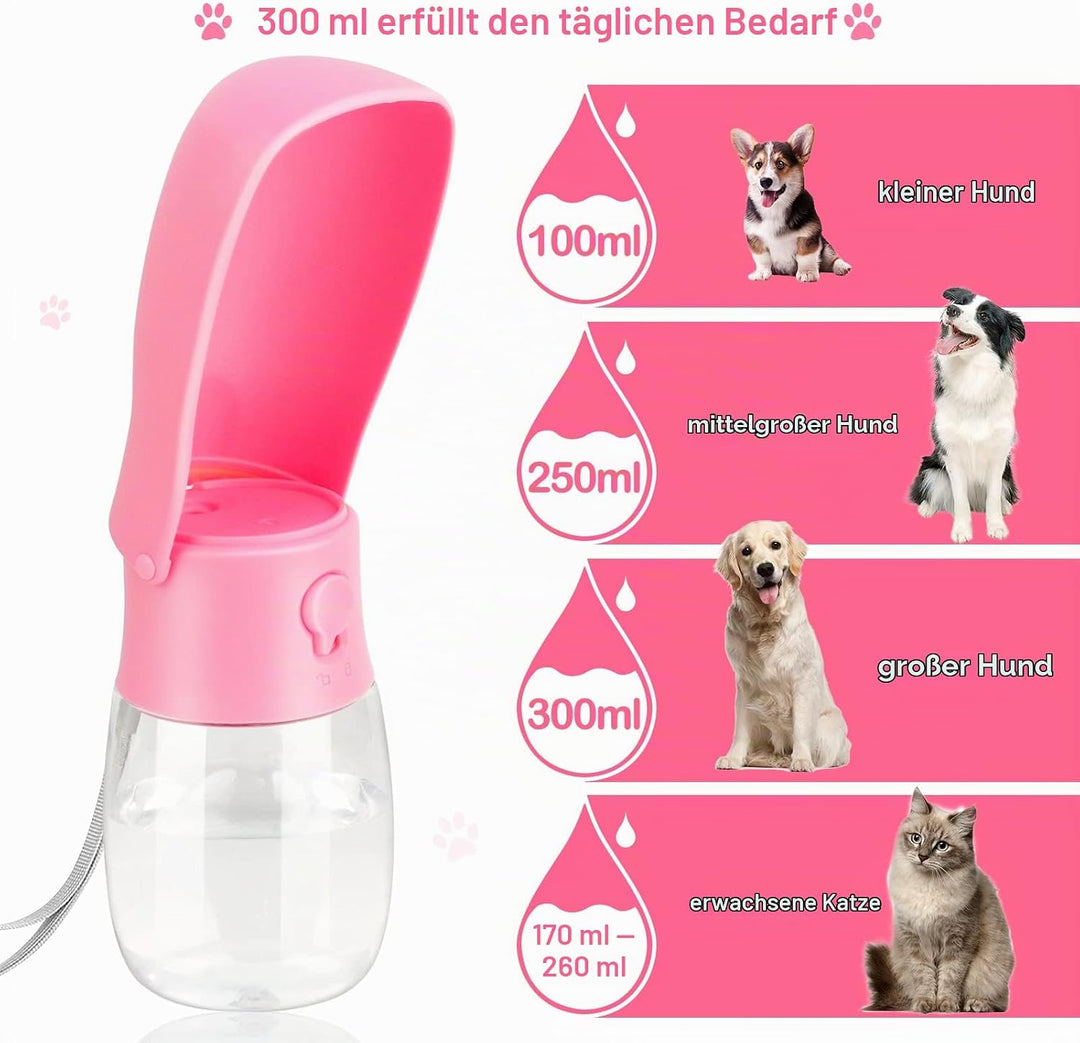 JOPHEK 300ml Tragbare Haustier Trinkflasche, 180°Faltbare Hund Katze Haustiere Auslaufsicher Wasserf