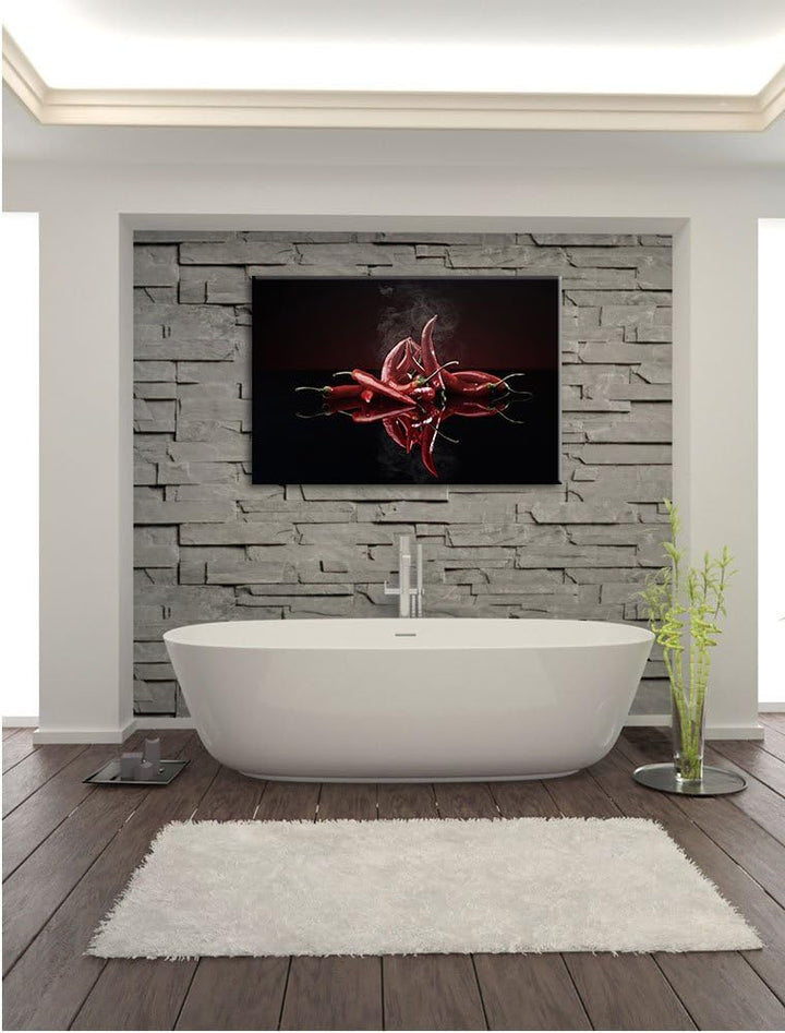 Pixxprint Feurige rote Chili-Schoten als Leinwandbild/Grösse: 100x70 cm/Wandbild/Kunstdruck/fertig b