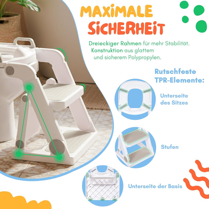 Toilettensitz Kinder mit Treppe Beige ab 1,5 Jahren - 2-in-1 Toilettentreppe für Jungen und Mädchen