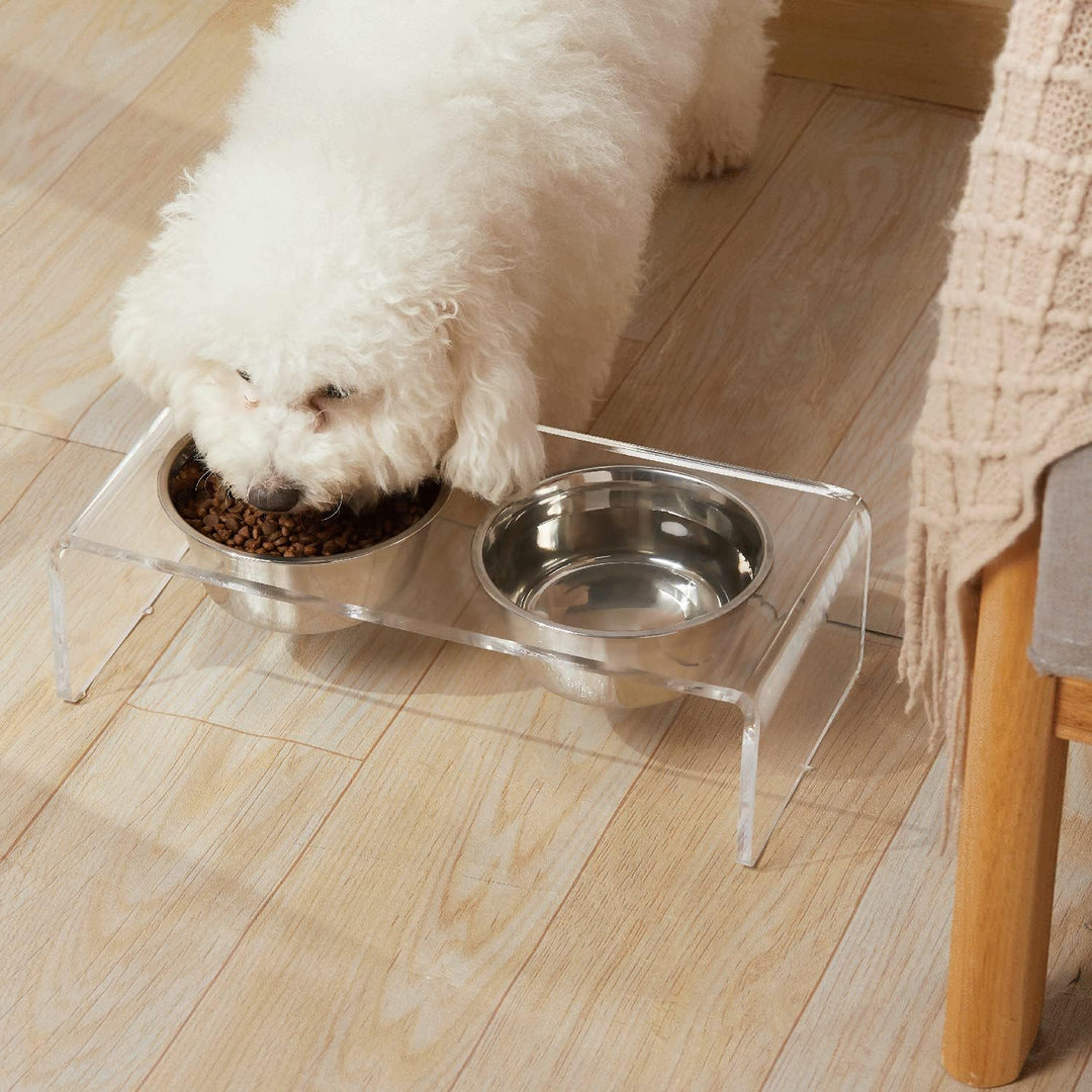 Erhöhter Futternapf für Hunde und Katzen, aus Acryl, mit 4 abnehmbaren Edelstahlnäpfen Ideal für Kat