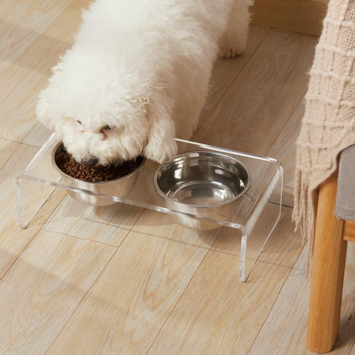 Erhöhter Futternapf für Hunde und Katzen, aus Acryl, mit 4 abnehmbaren Edelstahlnäpfen Ideal für Kat