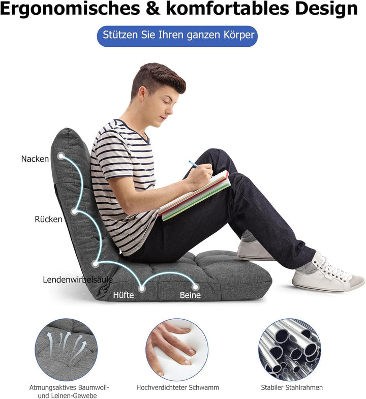 RELAX4LIFE Bodenstuhl Faltbar, Lazy Sofa, Meditationsstuhl, Bodensessel mit Verstellbarer Lehne, für