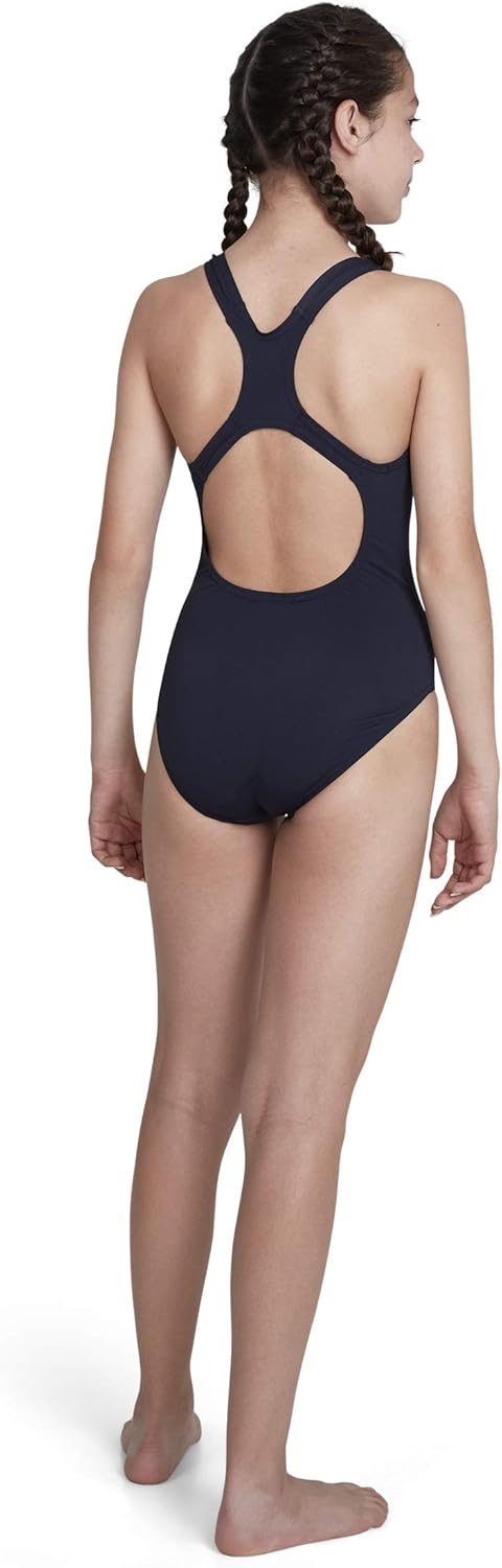 Speedo Mädchen Badeanzug Einteiler Powerflex Flyback Solid Youth Team Farben Badeanzug 7-8 Jahre Nav