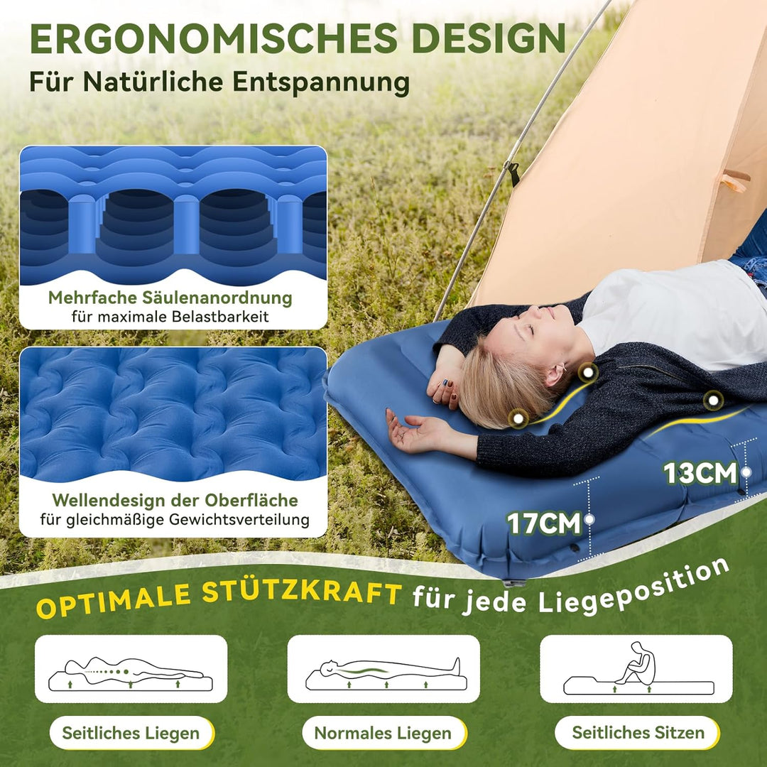 HIKENTURE Camping Isomatte, 13CM Ultradicke Isomatte Camping mit Kissen, Aufblasbare Luftmatratze Kl