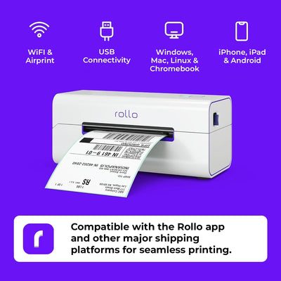 ROLLO Kabelloser Versand-Etikettendrucker – AirPrint, Wi-Fi – Druck von iPhone, iPad, Mac, Windows,