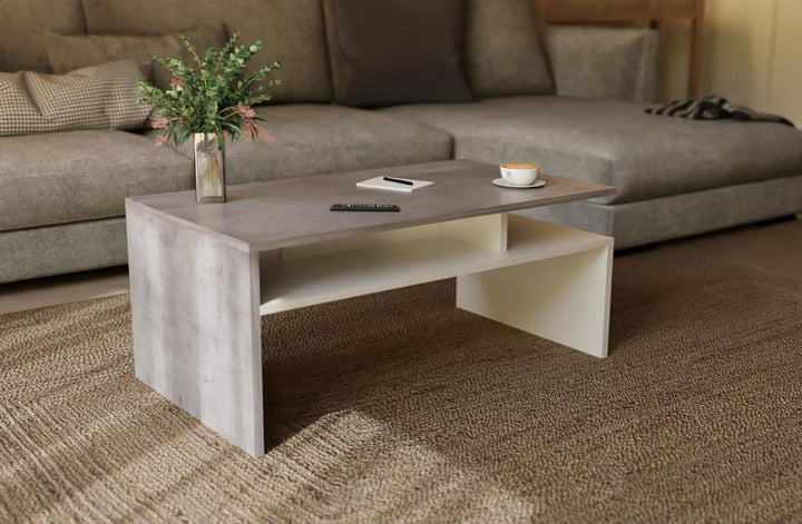 Weiss/Beton glänzender Couchtisch für das Wohnzimmer - modernistischer Look, minimalistischer Stil -