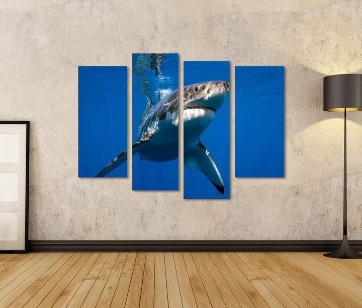 islandburner Bild auf Leinwand Weisser Hai Bilder Wandbilder Poster Leinwand 130x80cm - 4 Teile, Lei