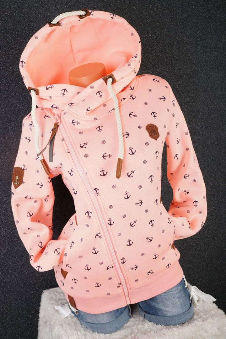 VIN TE Damen Sweat Jacke XXL Kapuze Hoodie Übergangsjacke Fleece gefüttert schräger Reissverschluss