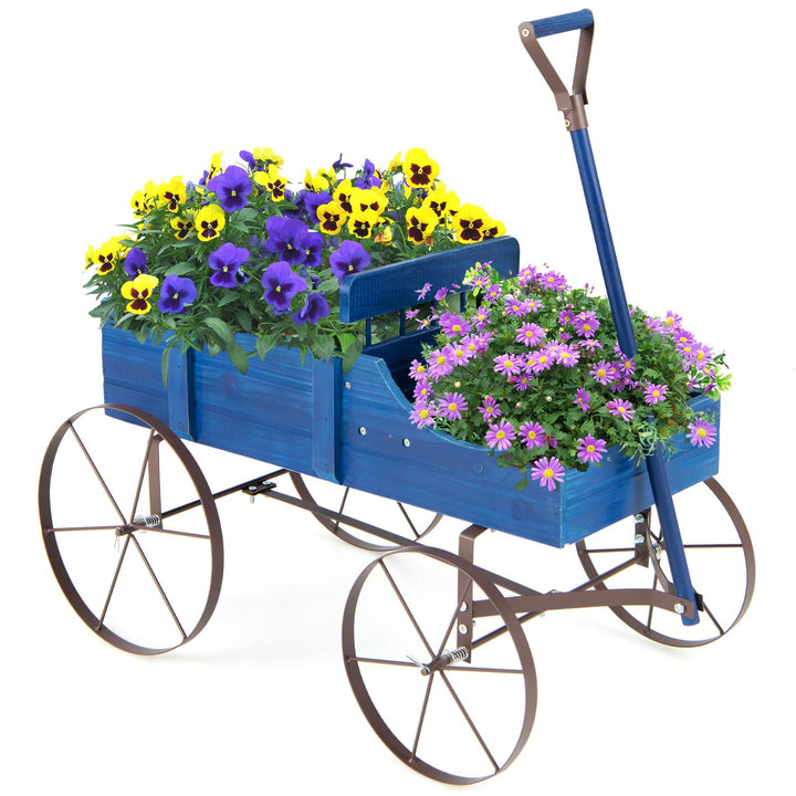 COSTWAY Blumenständer Holzwagen, Pflanzwagen Blumenwagen mit Rädern aus Metall, Blumenkasten Pflanze