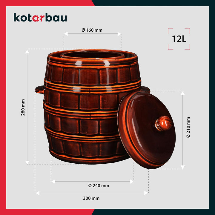 KOTARBAU® Gärtopf Steinguttopf 12 L Sauerkrauttopf Gurkentopf mit Deckel Einmachtopf Keramiktopf Ste