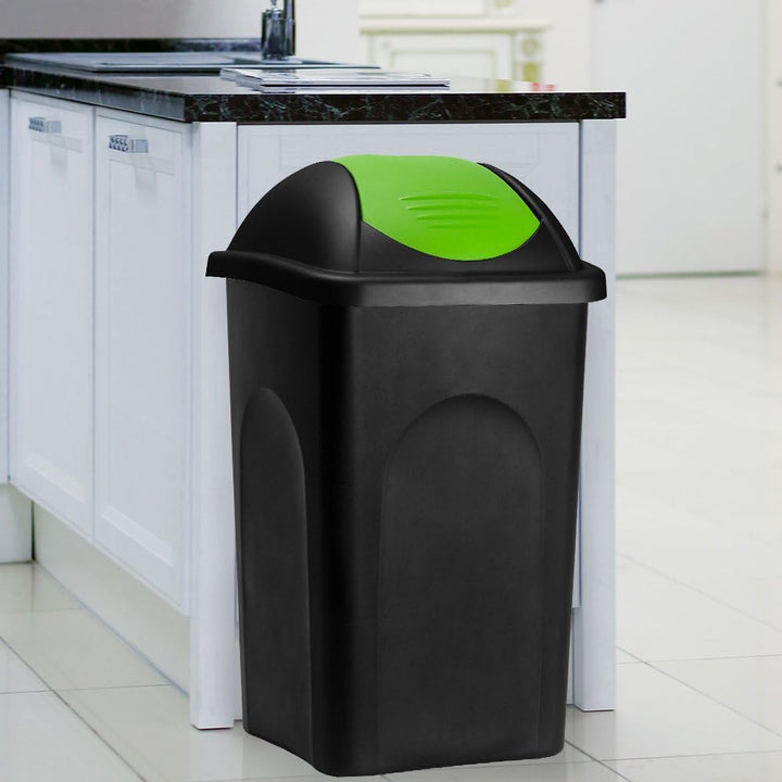 Stefanplast® Mülleimer mit Schwingdeckel, 60 Liter Schwarz/Grün, Schwarz/Grün