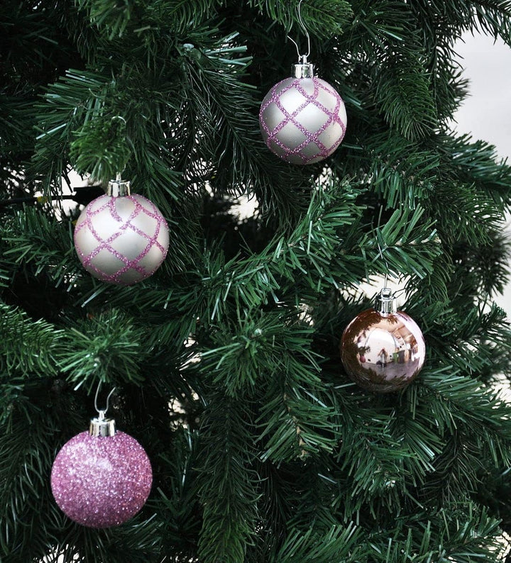 64x Kunststoff Christbaumkugeln Ø 6cm Kugel Box Glanz Glitzer Matt Dekor Inge inkl. Aufhänger, Farbe