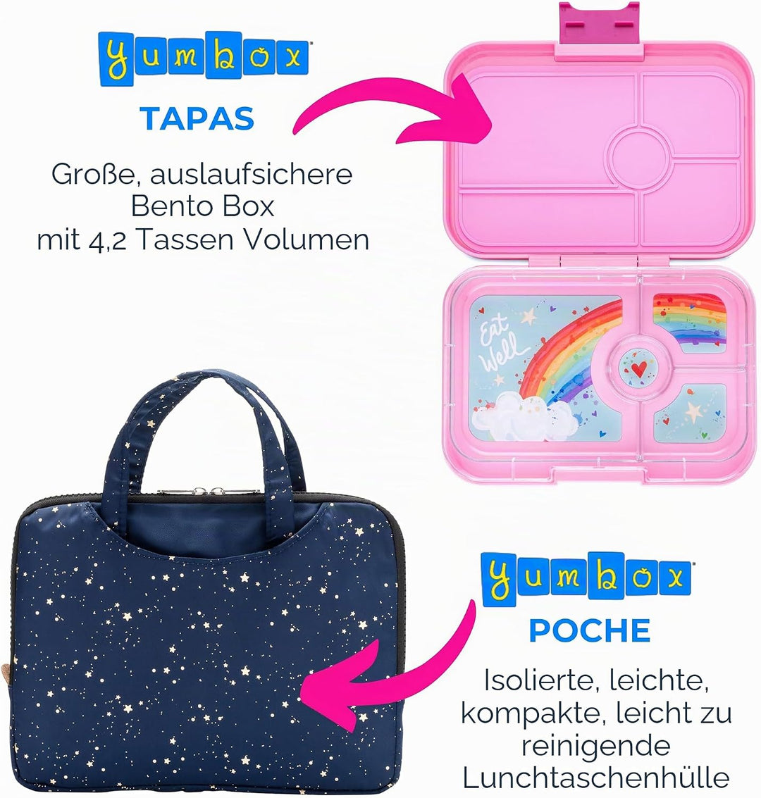 Yumbox Tapas XL Bento Box (Capri Pink, 4er Rainbow) - Lunchbox mit 4 Fächern, Brotdose für Jugendlic