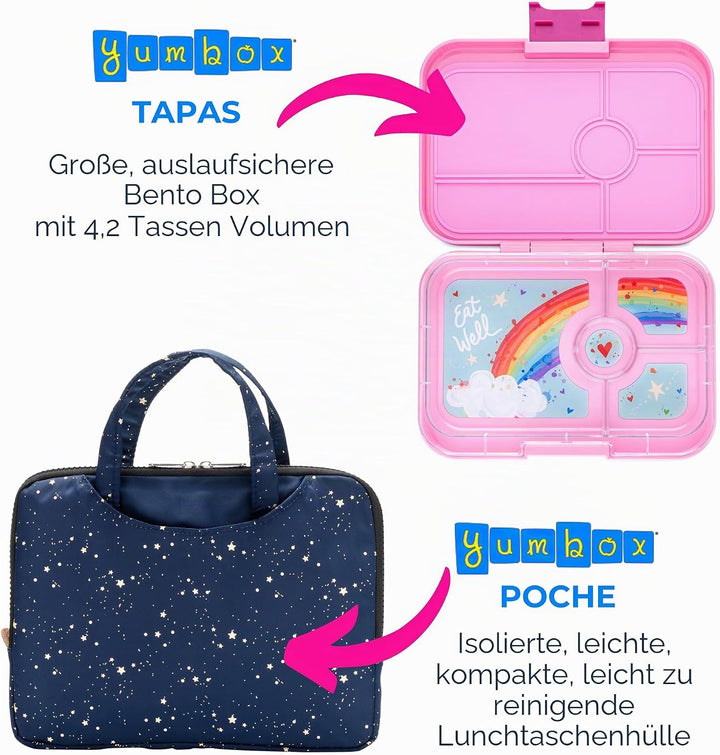 Yumbox Tapas XL Bento Box (Capri Pink, 4er Rainbow) - Lunchbox mit 4 Fächern, Brotdose für Jugendlic