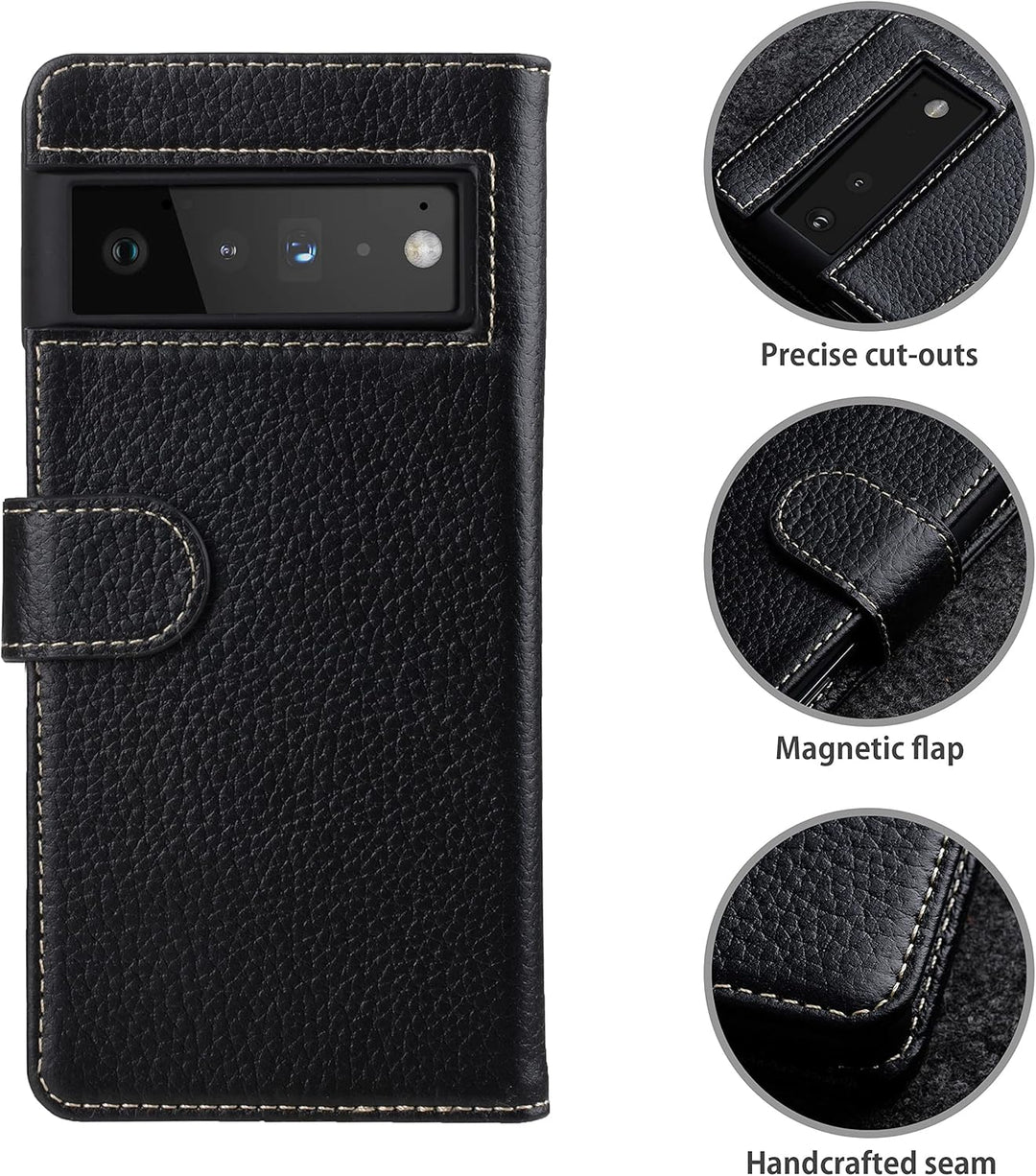 STILGUT Talis kompatibel mit Google Pixel 6 Pro Hülle mit Kartenfach aus Leder, Flip Cover, Wallet C