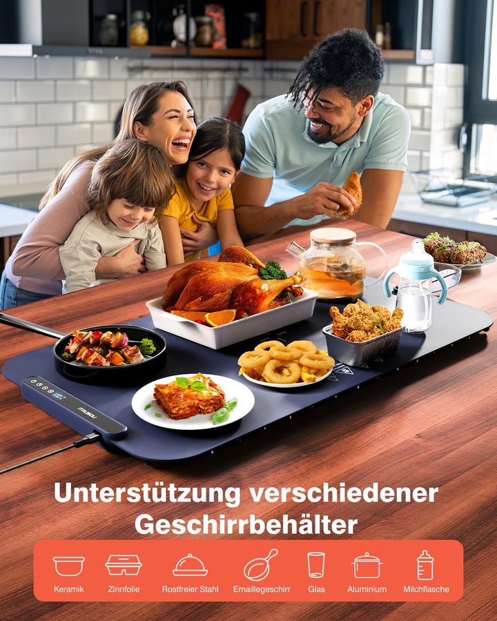 Elektrische Warmhalteplatte, Silikon-Wärmematte für Lebensmittel mit 7 Temperaturstufen, umschaltbar